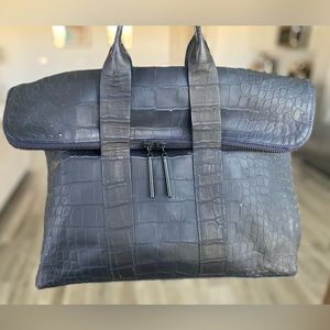 3.1 PHILLIP LIM Crocodile Embossed Large Ryder Satchel Black Bag